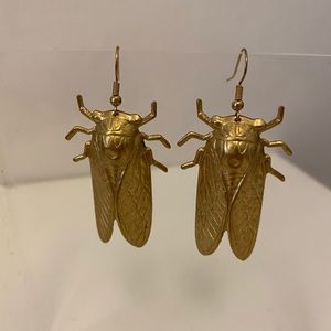 Brass stamp cicada insect earrings